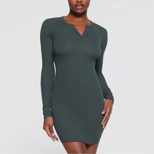 NWT Cotton Rib Henley Dress in Spruce size L RARE